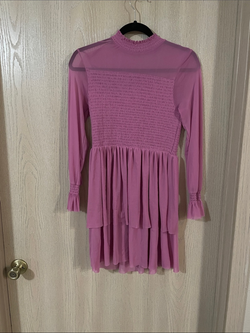 Chelsea & Violet Mauve Smocked Tiered Mesh Dress